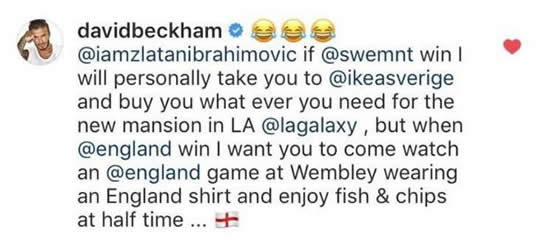 England v Sweden: Zlatan Ibrahimovic sends David Beckham Ikea Instagram challenge