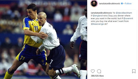 England v Sweden: Zlatan Ibrahimovic sends David Beckham Ikea Instagram challenge