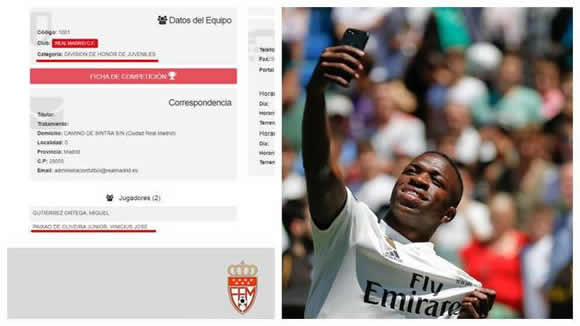 Real Madrid list Vinicius Junior... As a youth player!