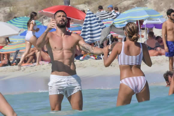 Chelsea star Olivier Giroud soaks up sunshine during post-World Cup holiday with wife