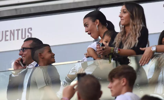 Georgina Rodriguez and Cristiano Ronaldo Jr watch on as dad scores first goals for Juventus against Sassuolo