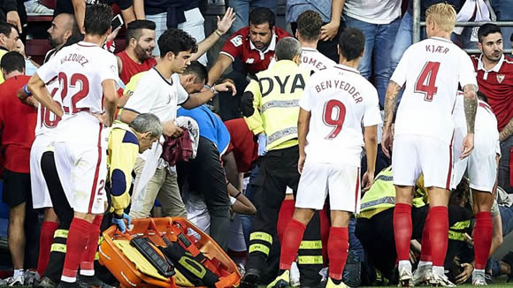 Two football fans injured after barrier collapses during Sevilla's win at Eibar