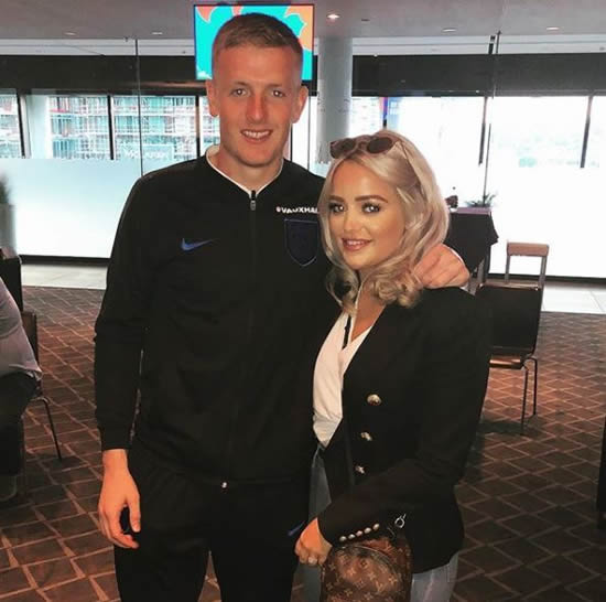 DADDY LOVES RAVE Jordan Pickford and fiancee Megan Davison welcome new baby with outfit baring Daddy’s England catchphrase