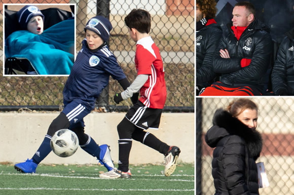 Coleen Rooney watches son Kai play for US kids' team… and he even copies dad Wayne when subbed