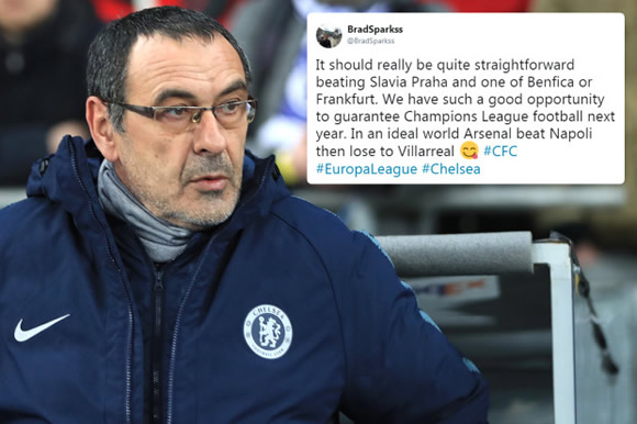 Chelsea fans urge Sarri to 'f*** off the Prem' as they eye easy Europa route to Champions League qualification