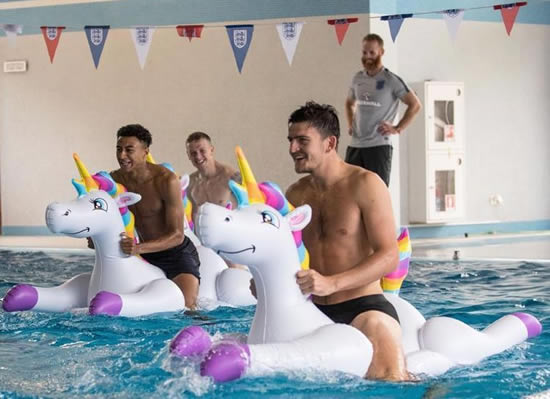 THREE LIONS ON CREST OF WAVE England stars want another magical unicorn ride to glory as they replicate infamous World Cup antics