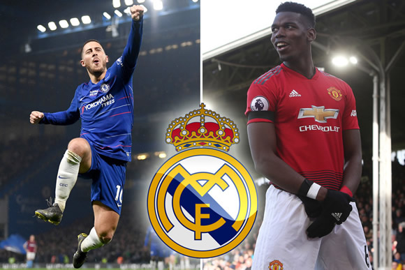 Real Madrid step up bid to land Chelsea's Hazard and Man Utd's Pogba in dream double transfer swoop