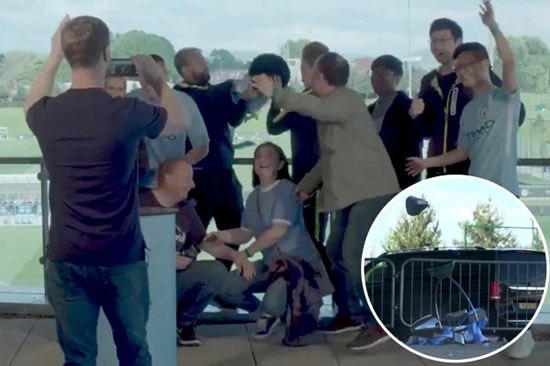 Watch how Man City set up Premier League trophy smash prank with jokers Aguero and De Bruyne