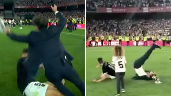 Valencia Defender Gabriel Paulista Two-Foot Tackles His Own Manager After Copa Del Rey Win
