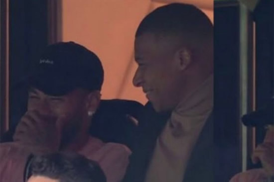 Neymar and Kylian Mbappe caught laughing in the stands as PSG thrash Real Madrid