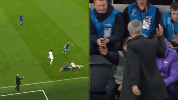Mourinho celebrates Tottenham goal with quick-thinking ball boy