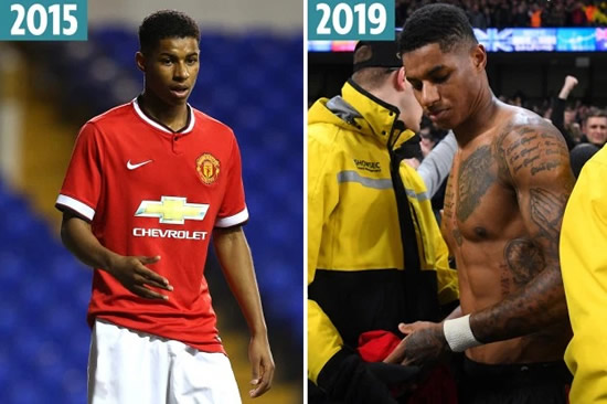 Marcus Rashford's amazing body transformation as Man Utd star goes from skinny teenager to hulking 'Joshua lookalike'