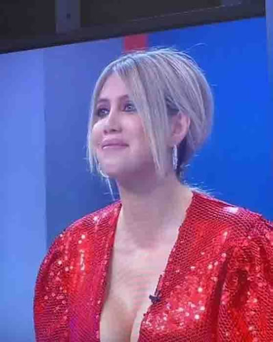 Wanda Nara shows off cleavage in plunging red dress in last 2019 episode of Italy’s version of Match of the Day