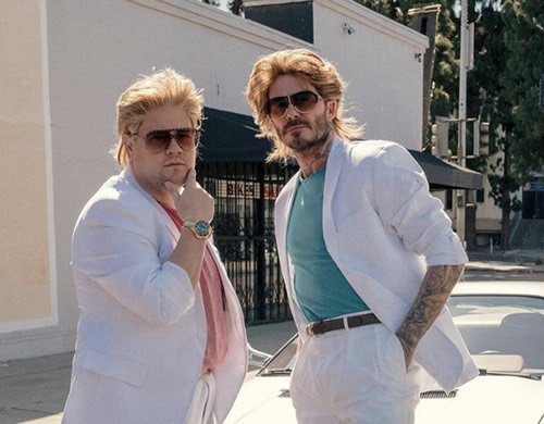 David Beckham shows off dramatic new look in sketch with James Corden