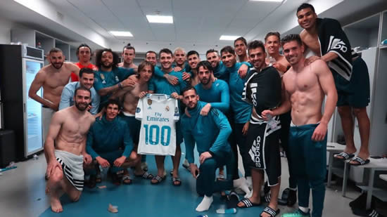 The Real Madrid squad celebrated Kovacic's 100th appearance after the match