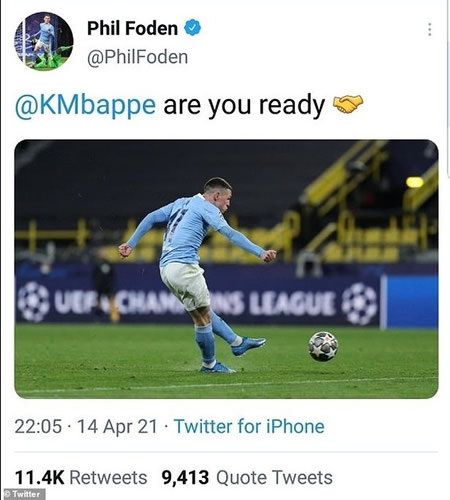 Phil Foden's sacked social media company say Kylian Mbappe tweet was approved before sending