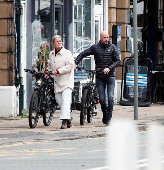 RED-Y TO ROLL Notorious Man Utd taskmaster Ten Hag takes time out of gruelling club rebuild to visit cafe with wife on ELECTRIC bike