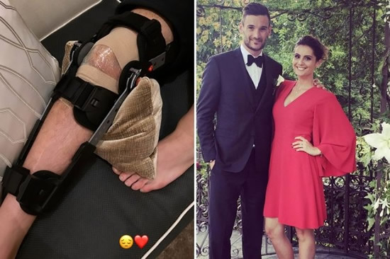 Hugo Lloris' wife shares picture of Tottenham star in leg brace after he is ruled out for eight weeks with knee injury