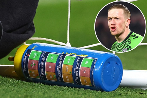 Jordan Pickford’s penalty cheat sheet on water bottle spotted as Everton keeper has Liverpool stars’ spot-kick secrets