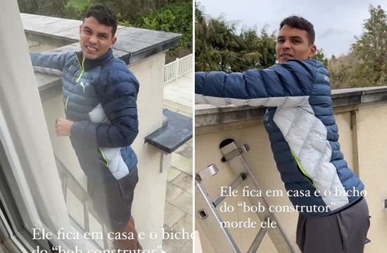 Chelsea star Thiago Silva turns handyman as he climbs ladder and works on house while at home injured