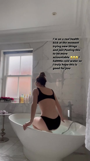 JOR BLIMEY Arsenal star Jorginho’s stunning girlfriend Catherine Harding shows off bikini body as she plunges into cold bath