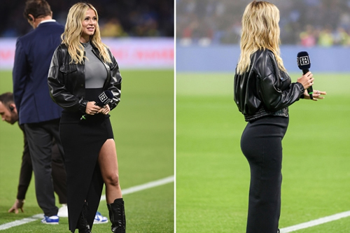 Liverpool flop Loris Karius’ pregnant Wag Diletta Leotta shows off growing baby bump in leather as she works for DAZN