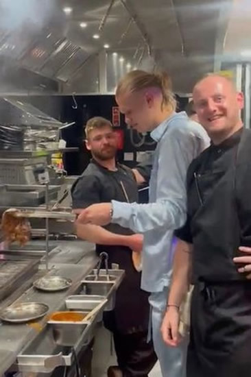 Erling Haaland dominates kitchen at Man City party as he cooks food instead of chefs