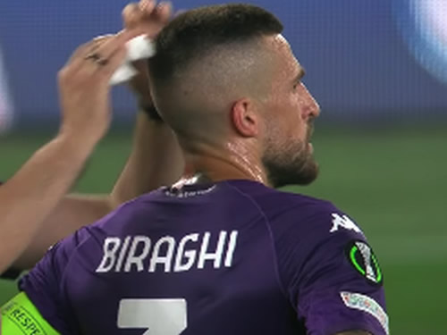 Fiorentina star left cut and bloodied as West Ham fans launch beer cup missiles