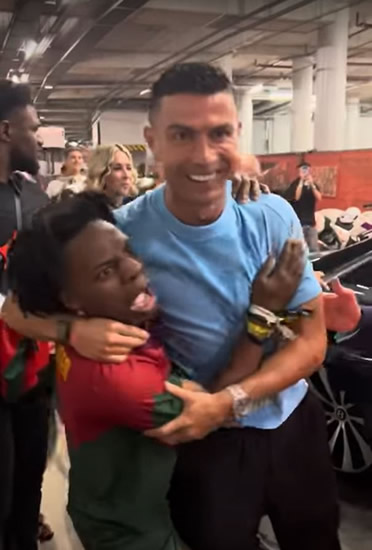 YouTube star Speed collapses in shock as he FINALLY meets his hero Cristiano Ronaldo before the pair share a hug