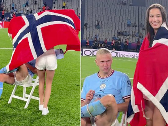 New footage shows Erling Haaland cosying up with secret WAG after Champions League final