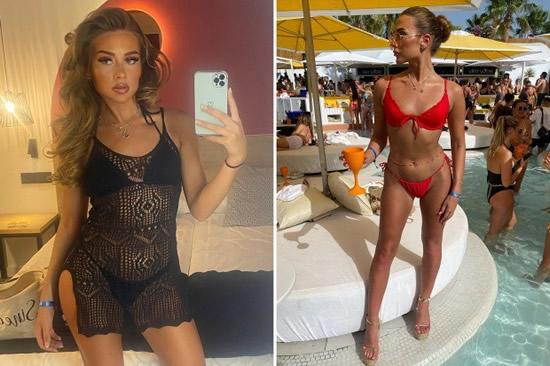 Glamorous footballer Gabby Howell rocks a number of tiny bikinis in Ibiza as fans call her 'fire'