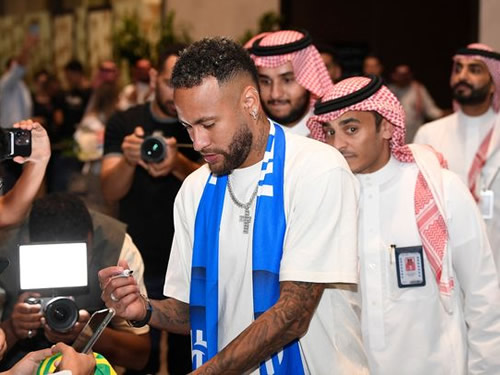 Neymar mobbed by fans after hologram of Brazil star's head lights up Saudi sky