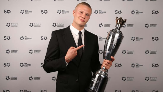 Erling Haaland sees off Kevin De Bruyne and Harry Kane to win the Men's PFA Players' Player of the Year award after firing Manchester City to the treble with 52 goals during his incredible debut seaso