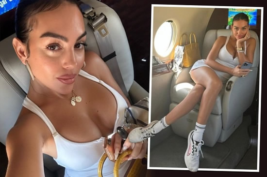 Inside Georgina Rodriguez's private jet as Cristiano Ronaldo's girlfriend puts on busty display in short white dress