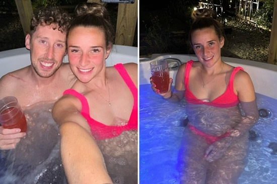 England star Ella Toone strips to bikini in hot tub as she enjoys loved-up break with boyfriend Joe Bunney for his 30th
