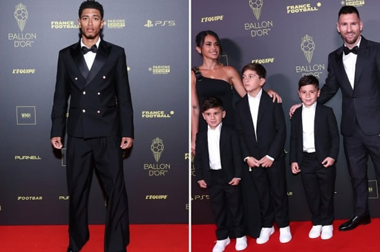 Lionel Messi arrives at Ballon d'Or with wife Antonela and his three kids as Jude Bellingham rocks up in flares