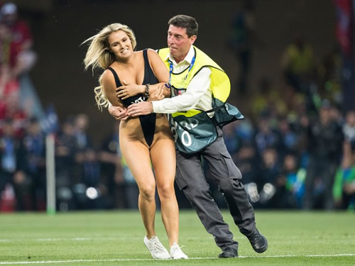 Champions League streaker reveals football allegiance as she wows in tiny lingerie