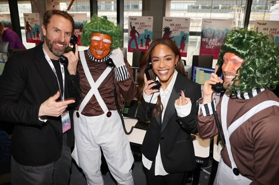 GREAT SCOTT Alex Scott poses with Gareth Southgate, Frank Lampard and Oompa-Loompas for annual charity day