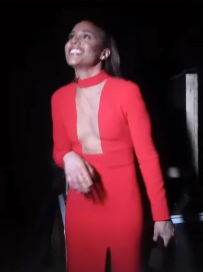 REDDY TO PARTY Alex Scott dances backstage at SPOTY after going braless in elegant red gown for awards ceremony