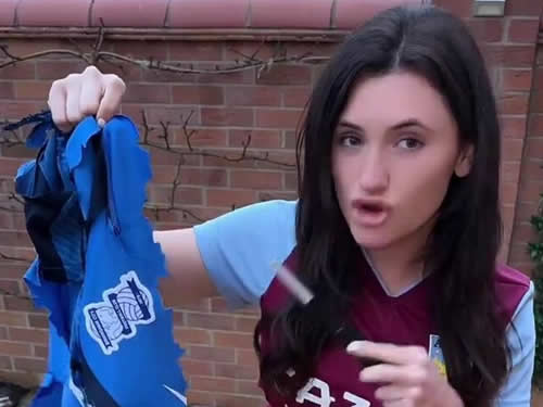 'Aston Villa's sexiest fan' tries to burn Birmingham shirt - but things don't go to plan