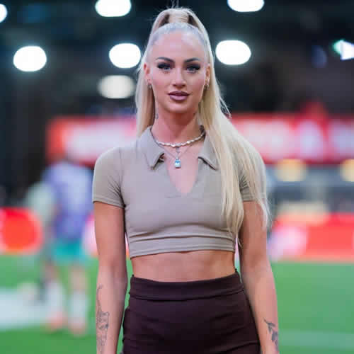 TOP OF THE CROPS Glam footballer Alisha Lehmann goes braless and shows off toned abs in crop top at the Baller League
