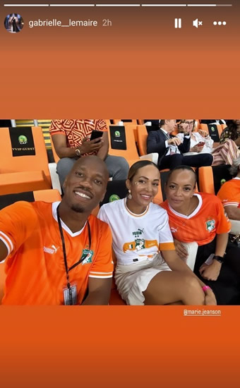 GIFT OF THE GAB Didier Drogba’s girlfriend Gabrielle Lemaire dazzles in Afcon final crowd as she watches Ivory Coast with Chelsea legend