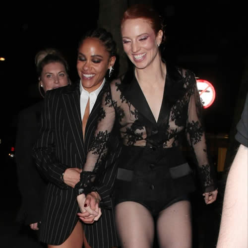 CUTE COUPLE Alex Scott and Jess Glynne look all loved up as they share a kiss and cuddle at Universal Music party