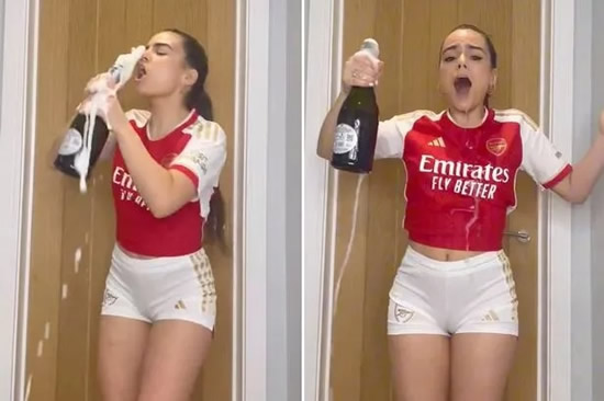 Arsenal's 'own Astrid Wett' almost chokes on Champagne declaring 'title is ours'