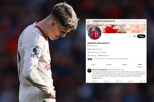'Scared of upsetting bigger earners' - Man Utd’s Garnacho likes brutal anti-Ten Hag post after being subbed at half time