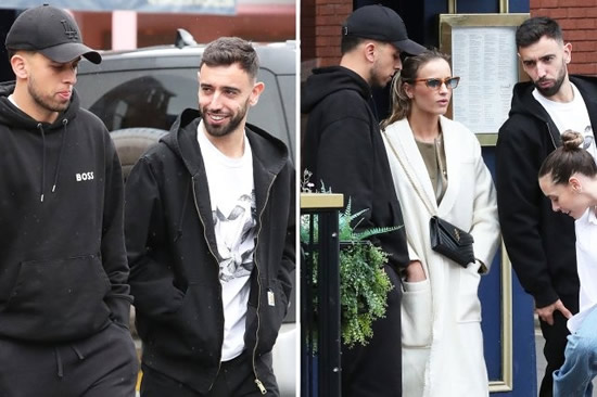Man Utd captain Bruno Fernandes wears tracksuit as he heads to swanky restaurant for lunch with wife Ana and pals