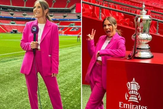 Sky Sports presenter sends fans wild with bold outfit as she admits she's 'smiling through the pain' at Wembley