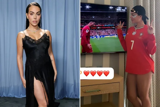 Georgina Rodriguez stuns in custom Portugal attire as Cristiano Ronaldo’s side cruise to World Cup victory