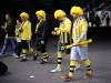 Dortmund fans make their out of the tube station and towards the stadium